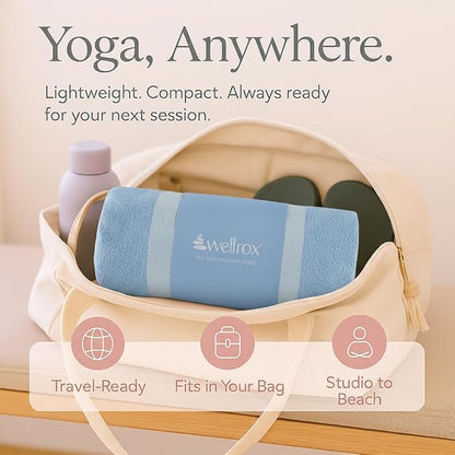 Wellrox Microfiber Yoga Mat Towel with Grip – Ultra Absorbent, Super Soft, and Quick Dry Hot Yoga Towel Non Slip for Pilates, Bikram, and Fitness Workouts (74” x 26”, Blue)