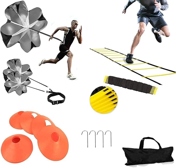 Agility Ladder, Speed Training, Soccer Agility Speed Training Equipment, 20ft Agility Ladder, 6 Soccer Cones, Running Parachute, Basketball Football Soccer Training Equipment for Kids, Youth, Adults