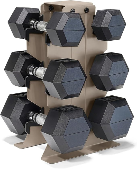 CAP Barbell Rubber Coated Hex Dumbbell Set with Vertical Rack | 100-300 lbs Free Weights Dumbbells Set for Home Gym | Multiple Options