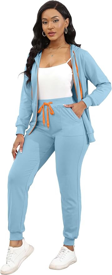 CLOCOR Track Suits for Women Set - Casual 2 Piece Outfits Sweatsuit Pocket Hoodies Long Sleeve with Patchwork Pants Set