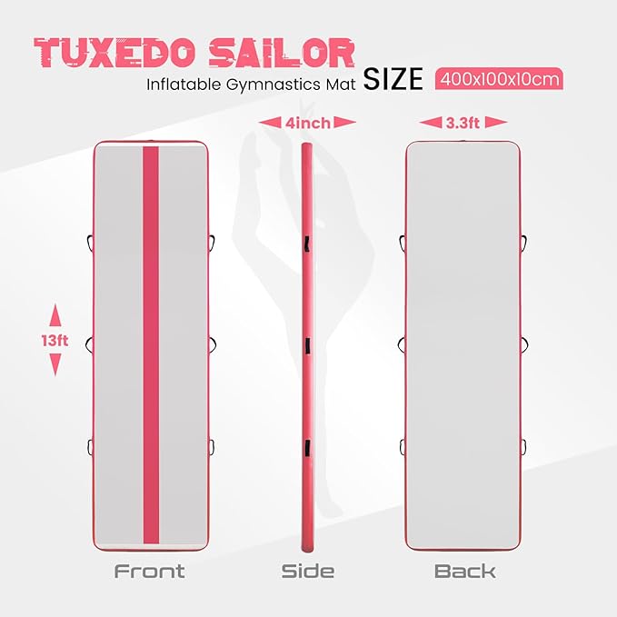 Tuxedo Sailor Inflatable Gymnastics Tumbling Mat Tumble Track Thickness Floor Mat With Electric Air Pump for Gymnastics/Training/Home/Cheerleading/Water/Gym/Yoga