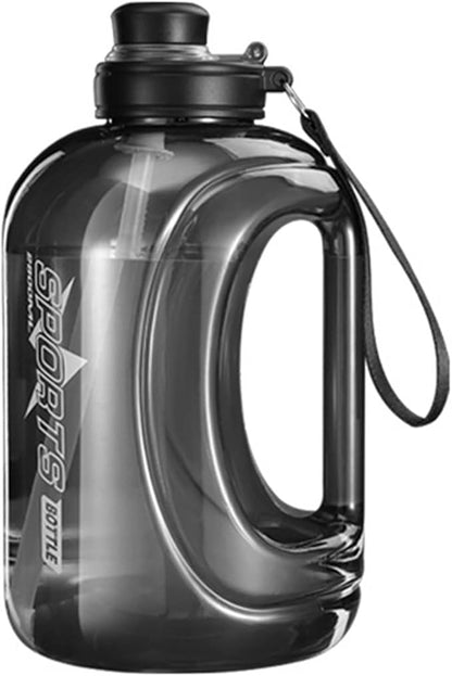 80 Oz Big Water Bottle for Men ＆ Women, Reusable Hiking Water Bottle with Portable Handle, Leakproof Gym Water Jug with Straw ＆ Clear Markings for Running Hiking Camping Travel (Black)