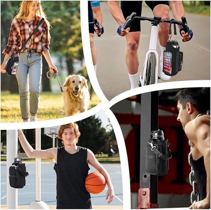 Magnetic Gym Bag, Magnetic Water Bottle Carrier Holder Gym Crossbody Sling Phone Pocket with Strap 6 Strong Magnets Pouch Sleeve for Men Women Travel Work Sports Fitness Accessories Organizer