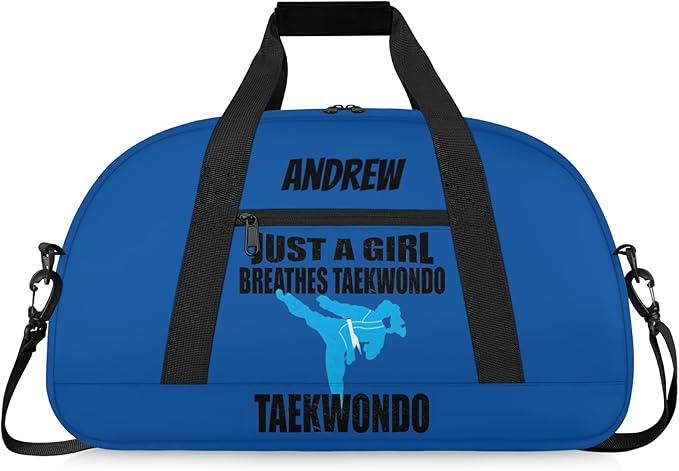 Custom Name Taekwondo Karate Duffle Bag for kids Girls - Personalized Martial Arts Gear Bag, Water-Resistant Sparring Equipment Bag, Taekwonbo Blue
