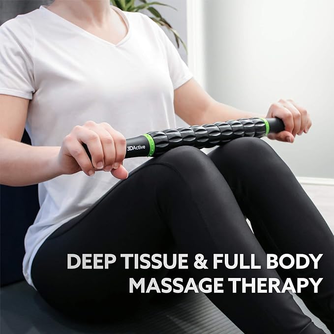 3DActive Massage Roller Stick for Muscle Recovery, Deep Tissue & Trigger Point Massage Muscleroller for Athletes for Post-Workout Recovery, Relieve Cramps & Release Muscle Tension - Green