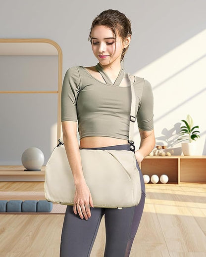 Gym Bag for Women with Shoe Compartment Yoga Mat Bag with Wet Pocket and Water Bottle Holder Weekender Bag with Strap