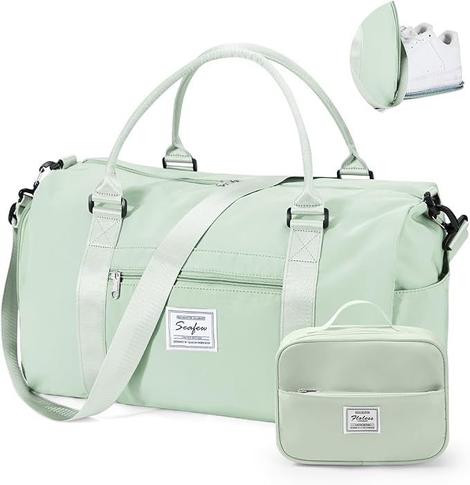 Gym Bag for Women with Shoes Compartment Small Duffel Bag Sport bag with Toiletry Bag Overnight Travel Tote Bags Weekender Carry on Bag Personal Item Bags for Airlines Mint Green