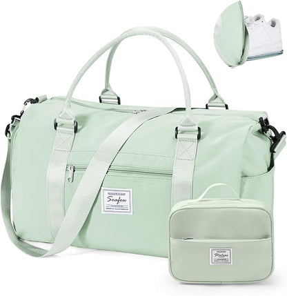 Gym Bag for Women with Shoes Compartment Small Duffel Bag Sport bag with Toiletry Bag Overnight Travel Tote Bags Weekender Carry on Bag Personal Item Bags for Airlines Mint Green