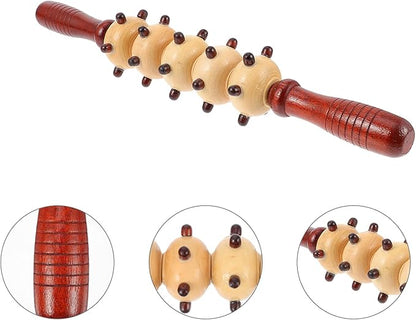 ibasenice Wooden Belly Roller Massager Spiked Five-roll Design, Portable Multipurpose Body Relaxing Fitness Roller for Muscle Massage and Pressure Point Therapy