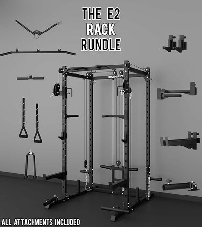 Eonfit E2 Power Cage，1500LB Squat Rack with Cable Crossover System.Multi-Function Power Rack for Home Gum.All-in-One Squat Rack with More Training Attachments