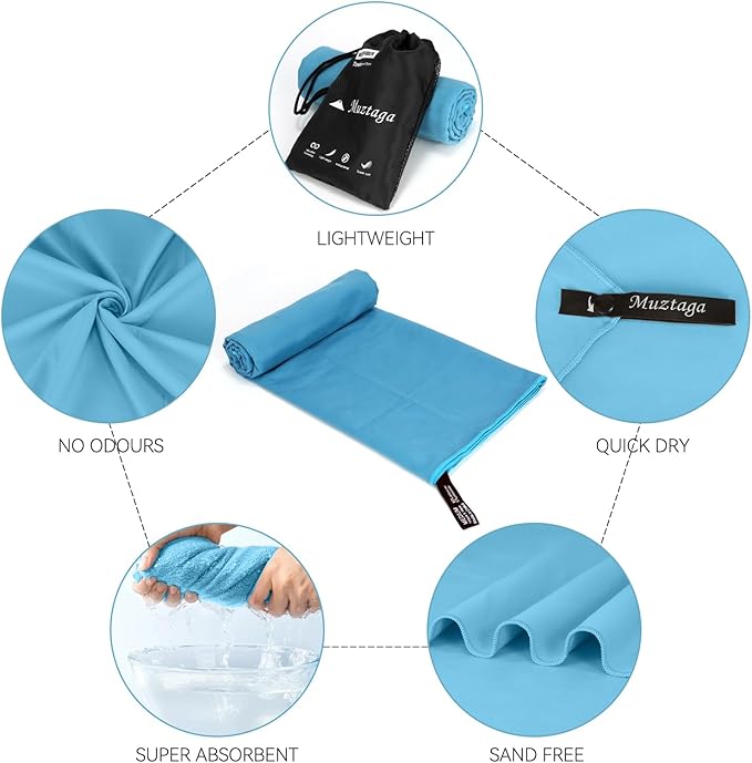 Microfibre Towel Extra Large for Beach, Travel, Swimming, Bath– Quick Dry, Ultra Compact, Sand Free, Lightweight & Super Absorbent(Blue,78x35 in)