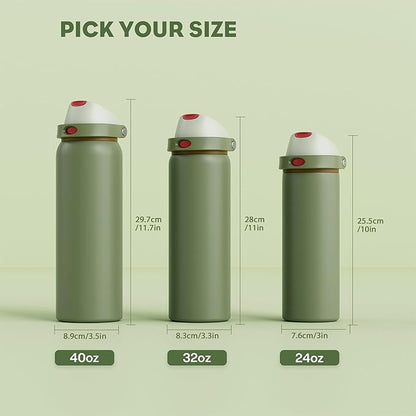 POWCAN 24 oz Insulated Water Bottle for Men: 2-in-1 Push-Button Spout & Quick-Flip Straw, Leakproof, Cold 24Hrs, Fits Car Cup Holder, Stainless Sports Bottle for Travel, Camping, Gift (Hunter Crest)