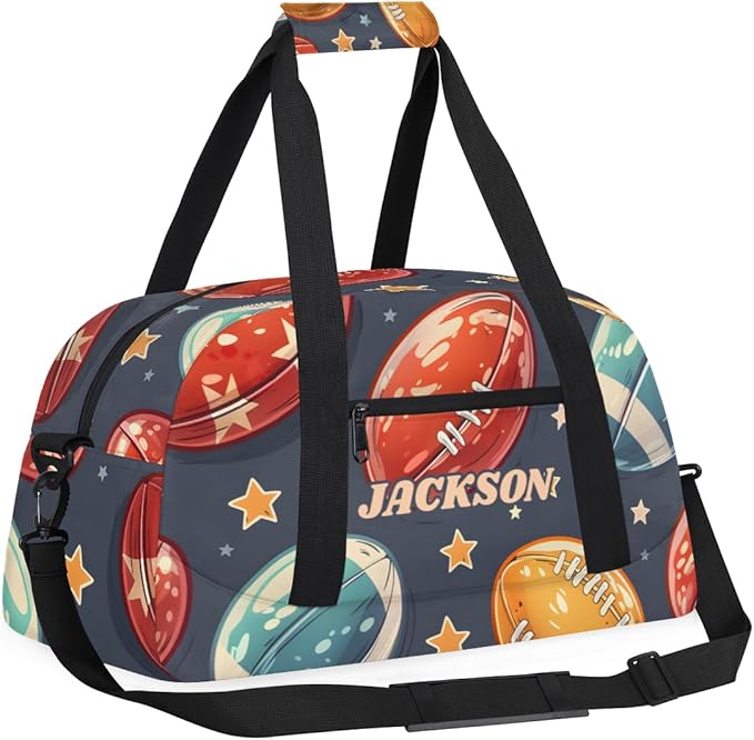 Personalized Football Gym Duffel Bags Boys with Custom Name Kids Pigskin Sport Bags for Training Travel Overnight Weekender