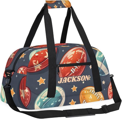 Personalized Football Gym Duffel Bags Boys with Custom Name Kids Pigskin Sport Bags for Training Travel Overnight Weekender