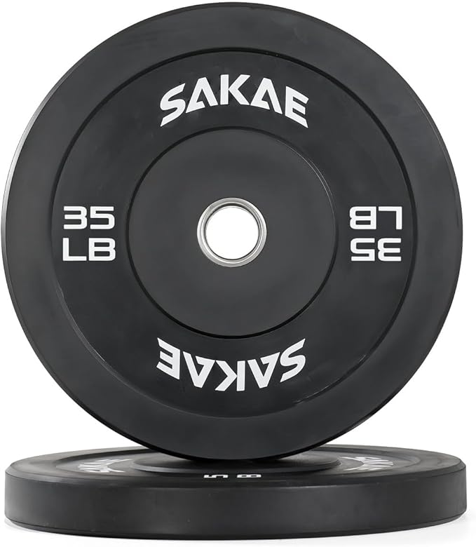 SAKAE Olympic Rubber Bumper Plates, 2-Inch Weight Plate Set with Steel Hub, Ideal for Weightlifting, CrossFit, Strength Training & Home Gym Workout, Available in Single, Pair & Sets, Multiple Sizes