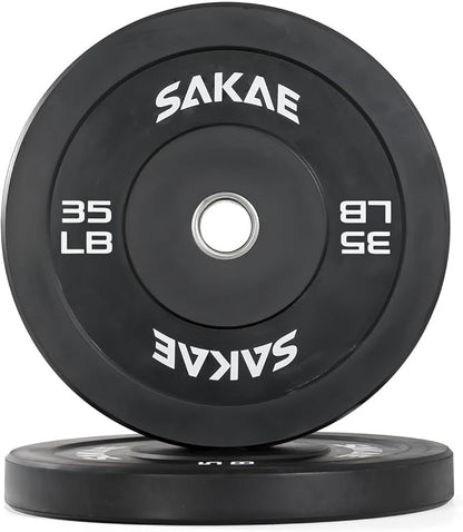 SAKAE Olympic Rubber Bumper Plates, 2-Inch Weight Plate Set with Steel Hub, Ideal for Weightlifting, CrossFit, Strength Training & Home Gym Workout, Available in Single, Pair & Sets, Multiple Sizes