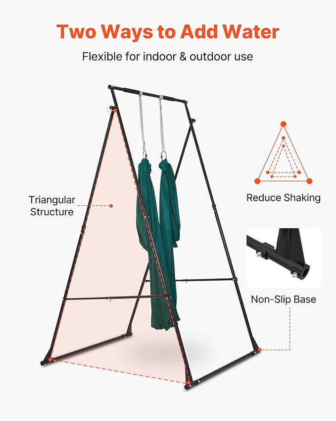 VEVOR Yoga Stand Frame, Max 441-551 lbs Load Swing Stand, Triangular Structure Aerial Rig, Aerial Silk Stands with Yoga Hammock, Standard & Height-Adjustable Version