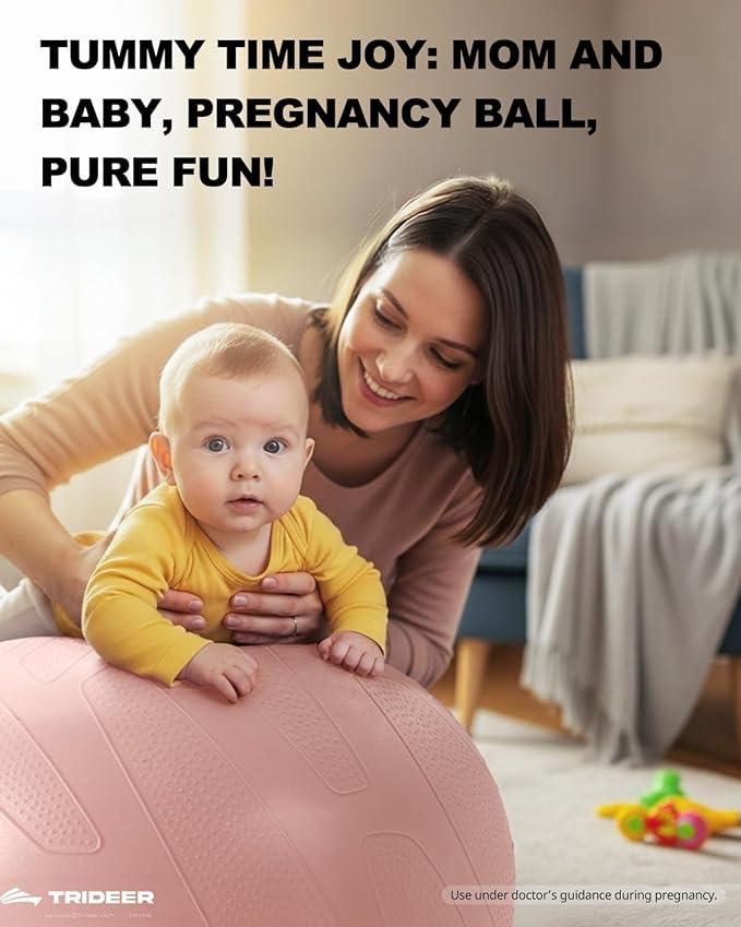 Trideer Pregnancy Birthing Ball, 1.7mm Extra Thick Yoga Ball for Maternity, Labor, Physio, Recovery, Illustrated Exercise Guide & Baby Memory Book Included, 1000LB Anti-Burst & Non-Slip Stability Ball