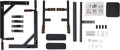 Wall Mounted Pull Up Bar Chin for Indoor Home Gym Workout, Power Tower Set Training Equipment Fitness Dip Stand Supports to 440 Lbs（Black）