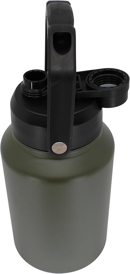 64 Ounce Half Gallon Insulated Water Bottle, Large Capacity Vacuum Flask with Handgrip (OD Green)