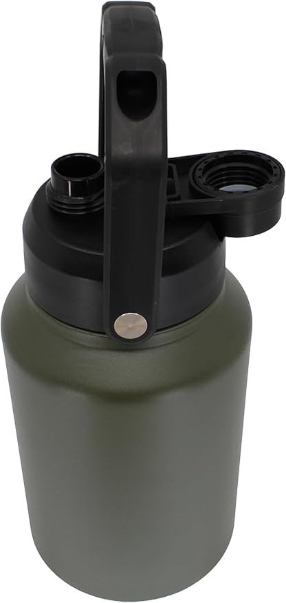 64 Ounce Half Gallon Insulated Water Bottle, Large Capacity Vacuum Flask with Handgrip (OD Green)