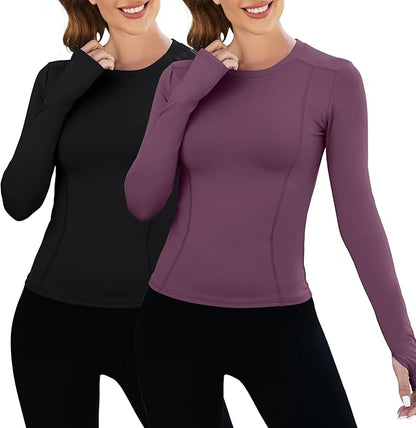 Loovoo Women Workout Shirts 1/2/3 Pack Athletic Compression Tee Dry Fit Yoga Gym Basic Tops