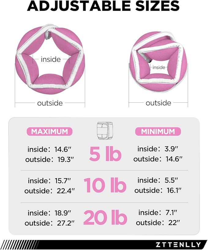 Adjustable Ankle Weights for Women Men and Kids | 1 Pair 5 10 15 18 20 Lbs Leg Wrist Ankle Weight Straps for Yoga, Walking, Running, Aerobics, Gym, Dance, Pilates, Cardio