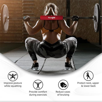 Yes4All Ergonomic Foam Bar Pad, Olympic Barbell Squat & Neck Pad for Squats, Hip Thrusts & Weight Lifting Bar