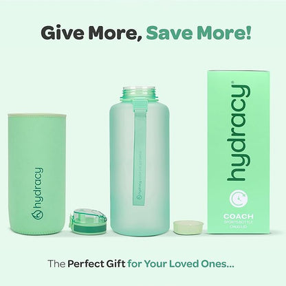 Hydracy Water Bottle with Time Marker -Large BPA Free Water Bottle & No Sweat Sleeve -Leak Proof Gym Bottle with Fruit Infuser Strainer & Times to Drink -Ideal for Fitness Sports & Outdoors