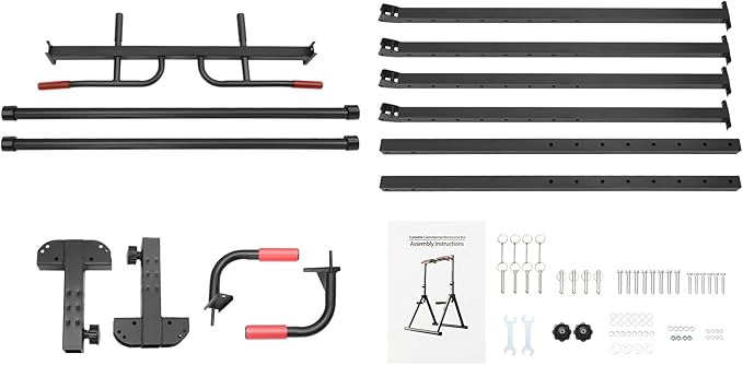 Triangular Pull Up Bar for Home Gym, Adjustable Height 5.74 to 7.55 FT, 440LBS Capacity Foldable Dip Station, Strength Training Equipment for Full Body Workout, Chin Up Bar for Home Use