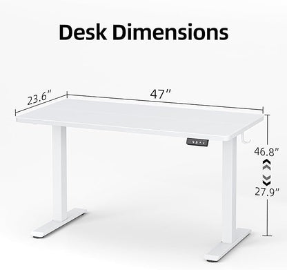 TIQLAB Electric Standing Desk,47 * 24 Inches Adjustable Height Stand up Desk, Sit Stand Home Office Table with Splice Board, White