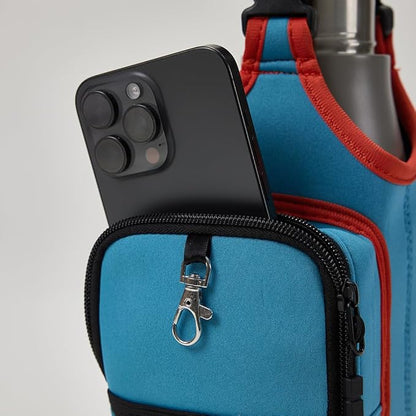 VAKAER Magnetic Gym Bag, Water Bottle Carrier Holder with Phone Pocket & Adjustable Strap,10 Ultra-Strong Magnets Stick to Fitness equipment, Workout Accessories Pouch for Women & Men, Blue