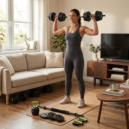 Adjustable Weight Set 44/88Lbs, 4-in-1 Dumbbell Set and Barbell Weight Set for Home Gym, Converts to Kettlebell & Push-Up Stand, Free Weights Dumbbells Set for Men & Women Full Body Workout