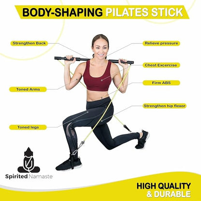Spirited Namaste-Pilates Bar Home Gym Workout Equipment Kit with Resistance Bands| Portable Exercise Fitness Bar/Stick for Women and Men | 20,30, & 40 lb Pilate Toning Adjustable Squat & Body Band