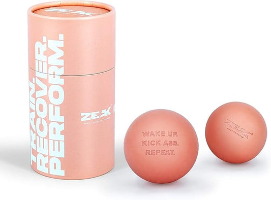 2 ZEAK Lacrosse Massage Balls for Myofascial Release, Trigger Point Therapy, Muscle Pain and Tension, Yoga, Aid Therapeutic Recovery, Fascia Release, Deep Tissue-Solid Rubber Ball Construction (Blush)