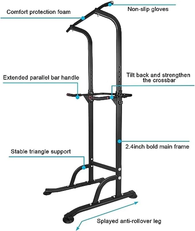 Power Tower Workout Dip Station Pull Up Bar - Multi-Function Strength Training Fitness Equipment with Adjustable Height,Cushioned Arm Rests for Home Gym Full Body Exercises