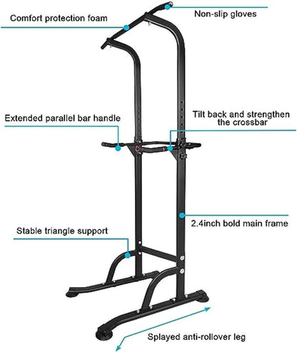 Power Tower Workout Dip Station Pull Up Bar - Multi-Function Strength Training Fitness Equipment with Adjustable Height,Cushioned Arm Rests for Home Gym Full Body Exercises