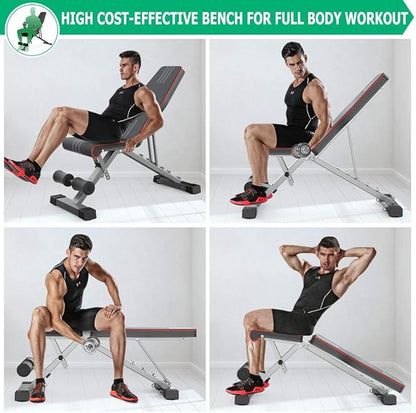 Adjustable Weight Bench for Bench Press, Heavy Duty Stable Workout Bench Foldable Weight Benches for Home Gym, Incline/Decline 90 Degree Bench Exercise Bench