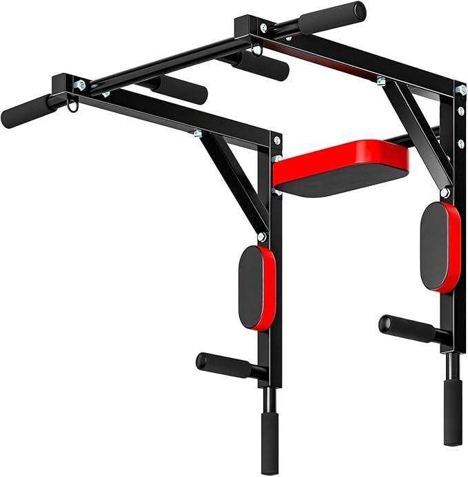 2 in 1 Pull Up Bar,Wall Mounted Pull Up Bar Chin Up for Home Gym Workout,Pull Up Bar Dip Station,Power Tower Set,Heavy Duty Pull-up Chin Up Bar,Indoor Fitness Equipment 440lbs Black