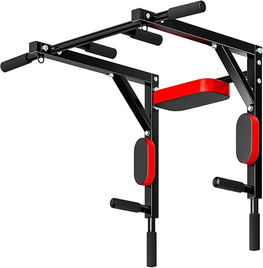 2 in 1 Pull Up Bar,Wall Mounted Pull Up Bar Chin Up for Home Gym Workout,Pull Up Bar Dip Station,Power Tower Set,Heavy Duty Pull-up Chin Up Bar,Indoor Fitness Equipment 440lbs Black