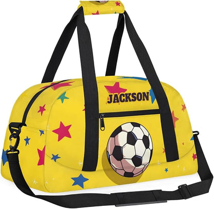 Custom Name Soccer Gym Duffel Bags for Kids Boys with Personalized Sport Training Travel Bags for Overnight Weekender, Yellow