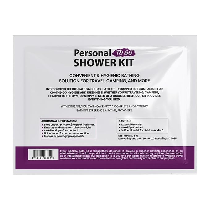 Compact Personal Shower Kit To-Go– Your Hygiene Companion for Travel, Gym, Camping | Shower on the Go | Shampoo, Soap, Towel. All in One (Purple) (50)
