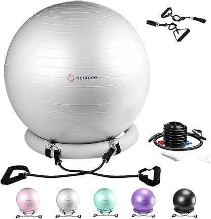 Yoga Ball Chair with 65cm Exercise Ball & 2 Resistance Bands, Stability Base for Home Office, Yoga, Pilates & Fitness, Balance Ball for Posture, Core Strength & Low Impact Workouts