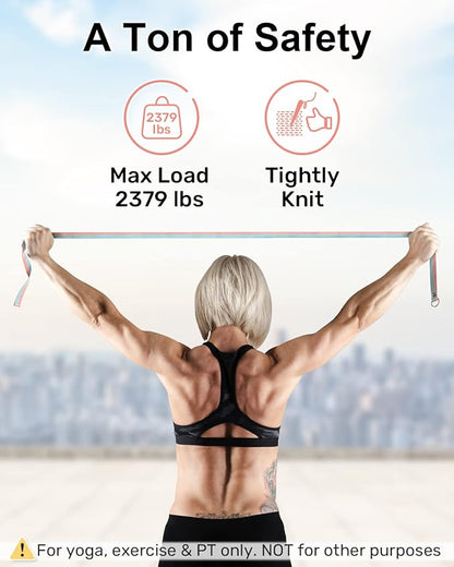 Tumaz Yoga Strap/Stretch Bands [15+ Colors, 6/8/10 Feet Options] with Extra Safe Adjustable D-Ring Buckle, Durable and Comfy Delicate Texture - Best for Daily Stretching, Physical Therapy, Fitness