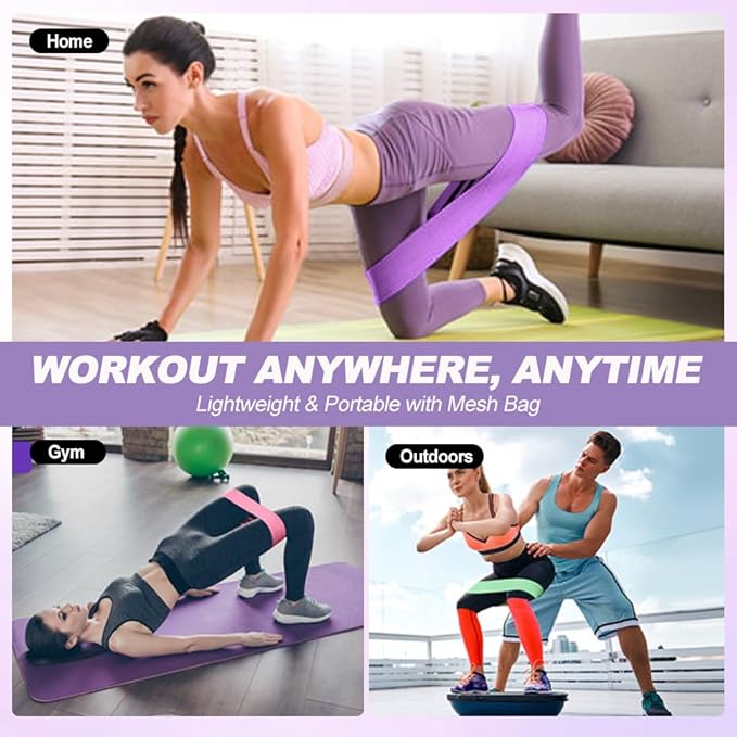 2-in-1 Fabric Resistance Bands Set & Numbered Elastic Stretching Strap - Non-Slip Glute Bands for Women, 12-Loop Stretch Workout Band with Visual Guide for Flexibility, Yoga, Rehab