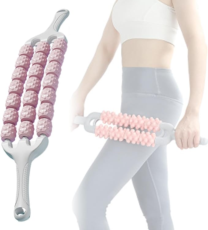 Muscle Roller Stick Body Massage Stick Portable Multiuse Comfortable Massage Roller for Home Gym Travel Park Garden Fitness- Pink