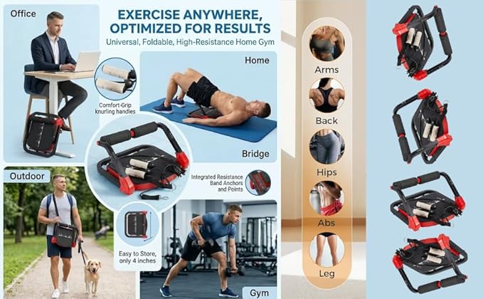Ab Machine, Foldable Sit Up Exercise Machine with 220lb Weight Capacity - 3 Resistance Levels Abdominal Workout Equipment with Bands, Compact Core Trainer for Home Gym Strength Training