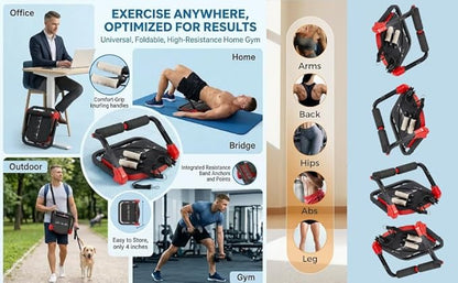 Ab Machine, Foldable Sit Up Exercise Machine with 220lb Weight Capacity - 3 Resistance Levels Abdominal Workout Equipment with Bands, Compact Core Trainer for Home Gym Strength Training