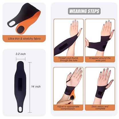 2 Pcs Ultra-Thin Wrist Brace Support for Carpal Tunnel, Pain Relief, Arthritis, Tendonitis, Elastic Wrist Wraps Right and Left Hands - Compression and Support for Fitness Enthusiasts (Black orange)