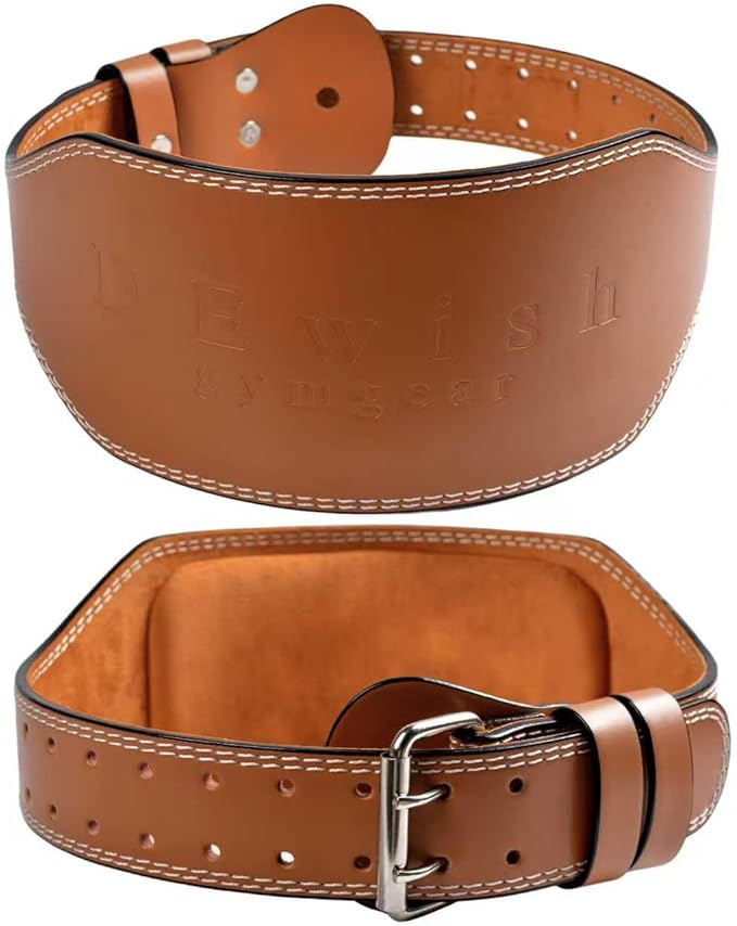 Leather Gym Fitness Belt, 4" & 6" Padded Lumbar Back Support, 10 Adjustable Holes for Weightlifting Powerlifting Bodybuilding Deadlift Squat Workout Strength Training